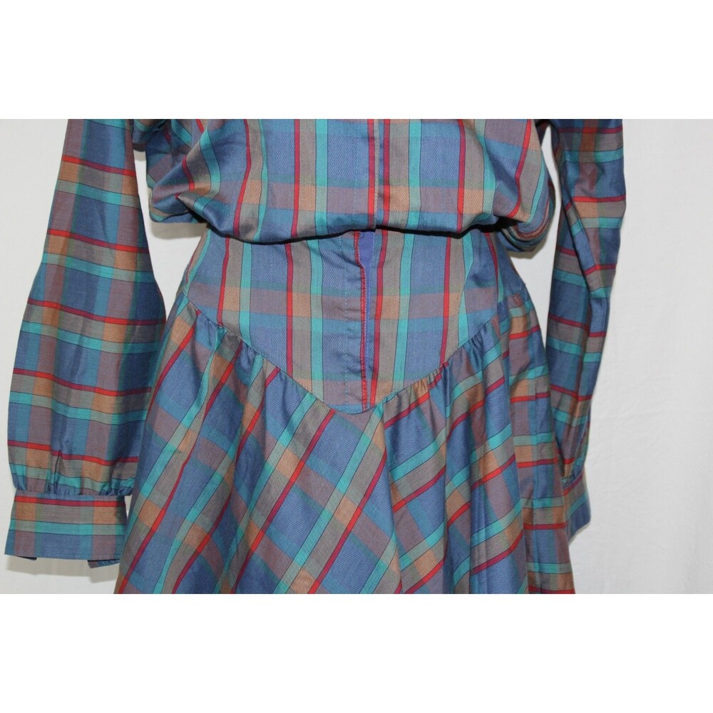 Vintage Jody California Multi Colored Plaid Hippie Prairie 80s Dress Sz 5/6 SM - Picture 7 of 15